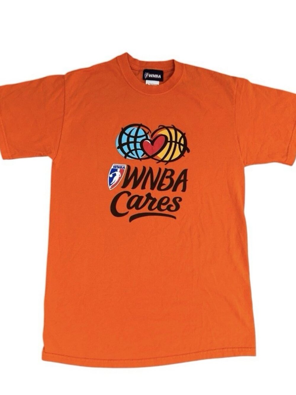 Vintage Orange Y2K NBA Cares Basketball Graphic Short Sleeve T-Shirt Size M